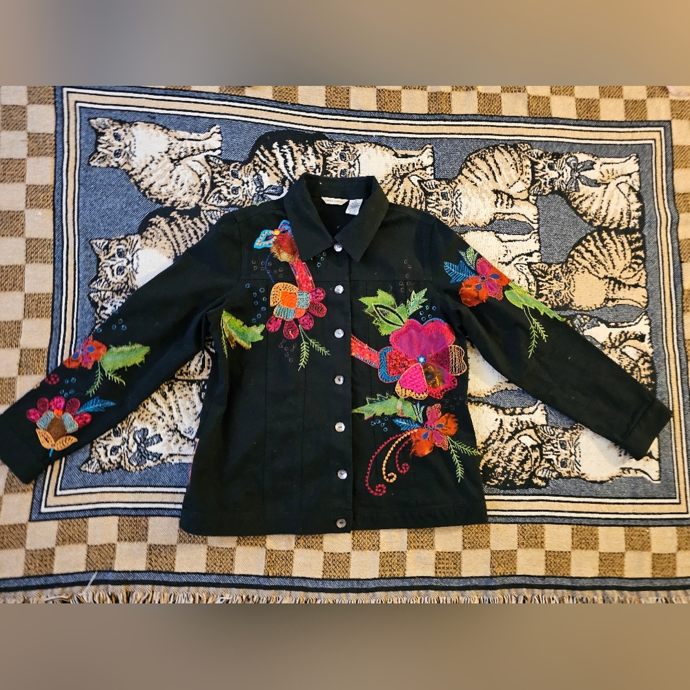 Laura Ashley Shacket Button-Down Top Patchwork Fl… - image 1